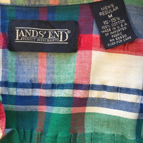 Land's End Men's Madras Short Sleeve Shirt - Picture 3 of 5